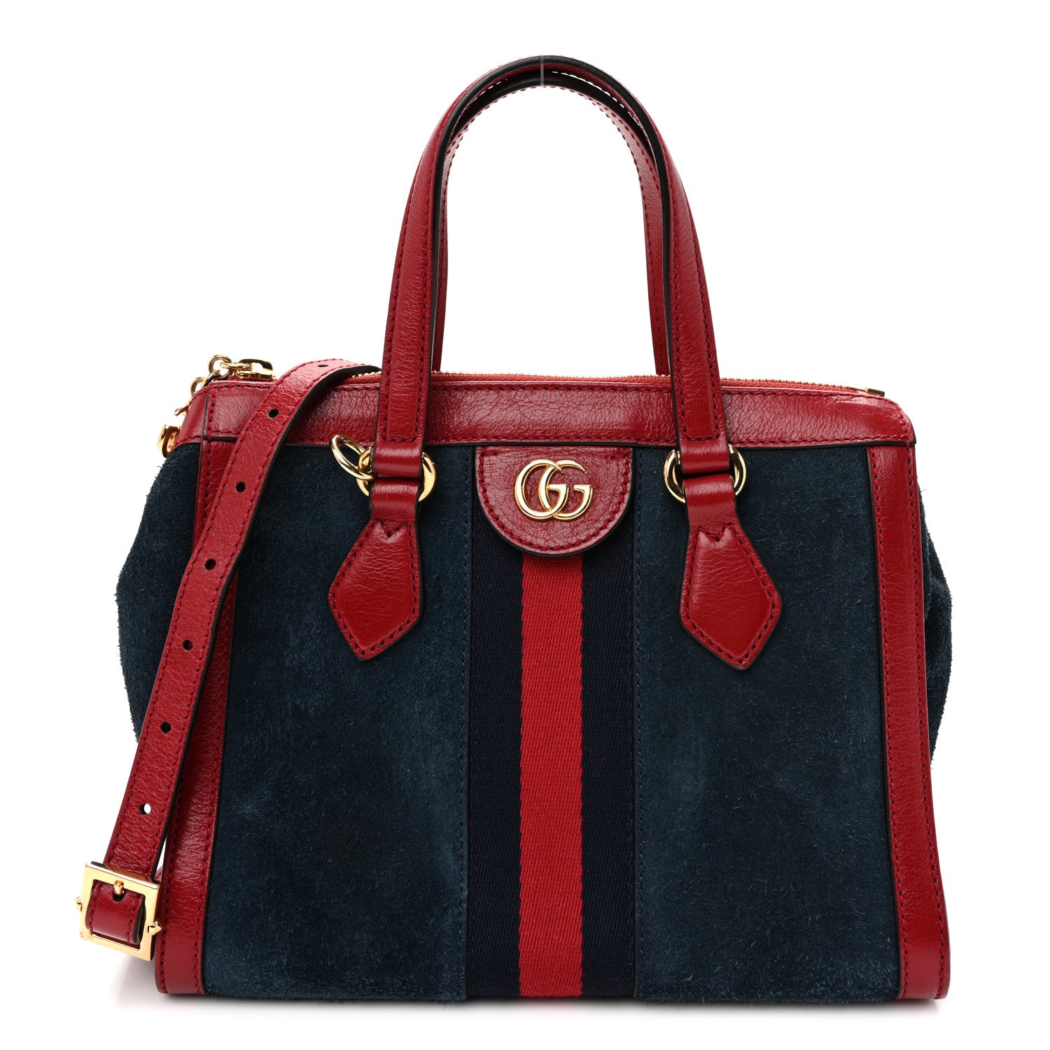 Gucci Suede Calfskin Web Small Ophidia Tote Bag New Blue Romantic Cherry 1 of 10