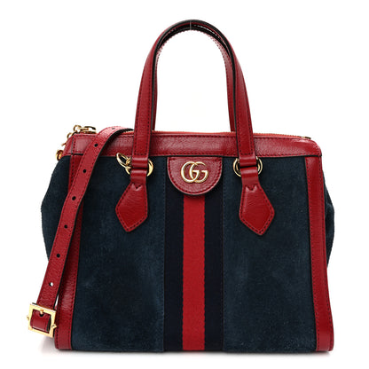 Gucci Suede Calfskin Web Small Ophidia Tote Bag New Blue Romantic Cherry 1 of 10