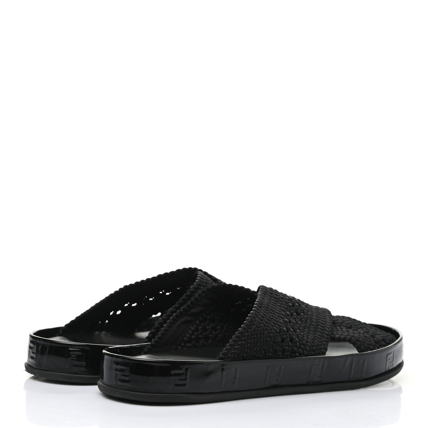 Raffia Rubber FF Woven Reflections Crisscross Slide Sandals 44 Black