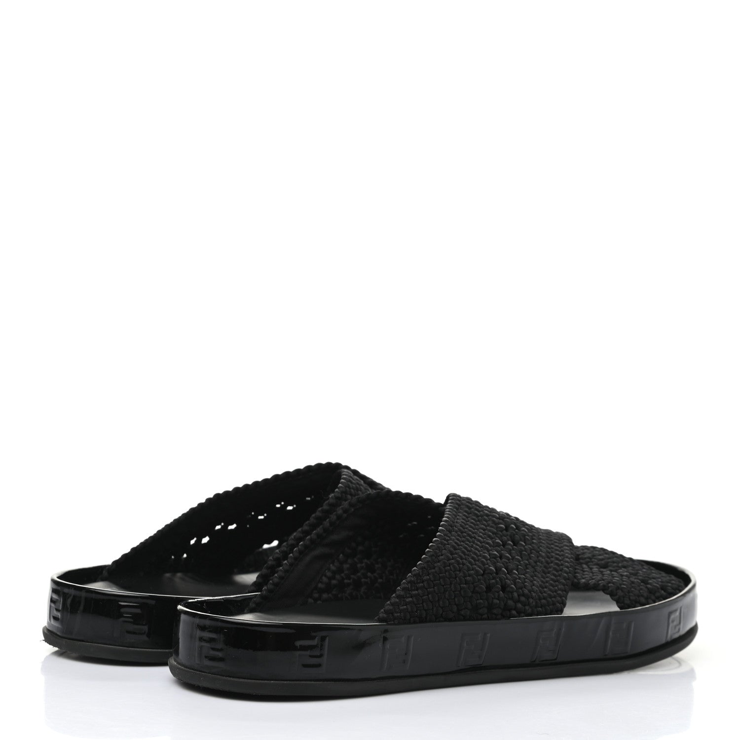 Fendi Raffia Rubber FF Woven Reflections Crisscross Slide Sandals 44 Black 3 of 6