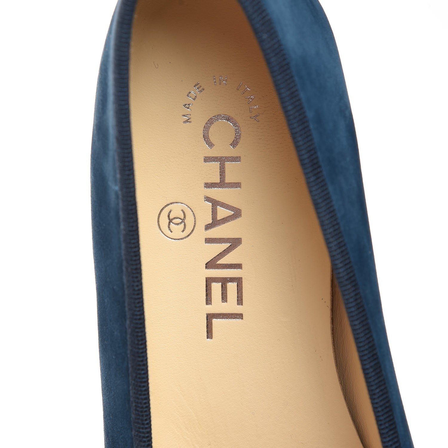Chanel Suede Cap Toe CC Ballerina Flats 37.5 Blue 10 of 11