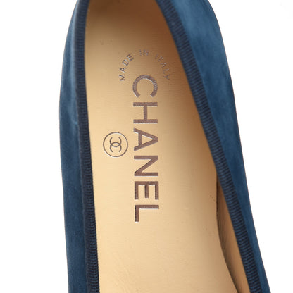 Chanel Suede Cap Toe CC Ballerina Flats 37.5 Blue 10 of 11