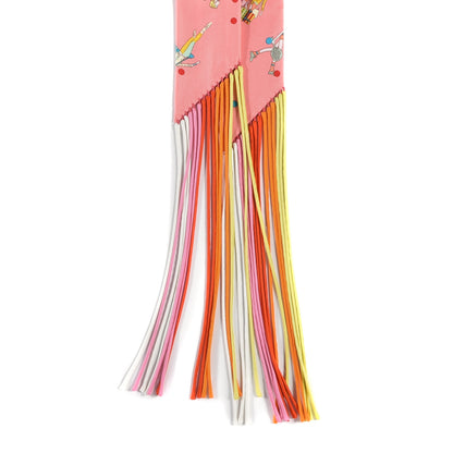 Hermes Silk Ex-Libris Les Parisie Fringed Twilly Rose Malabar Jaune 3 of 4