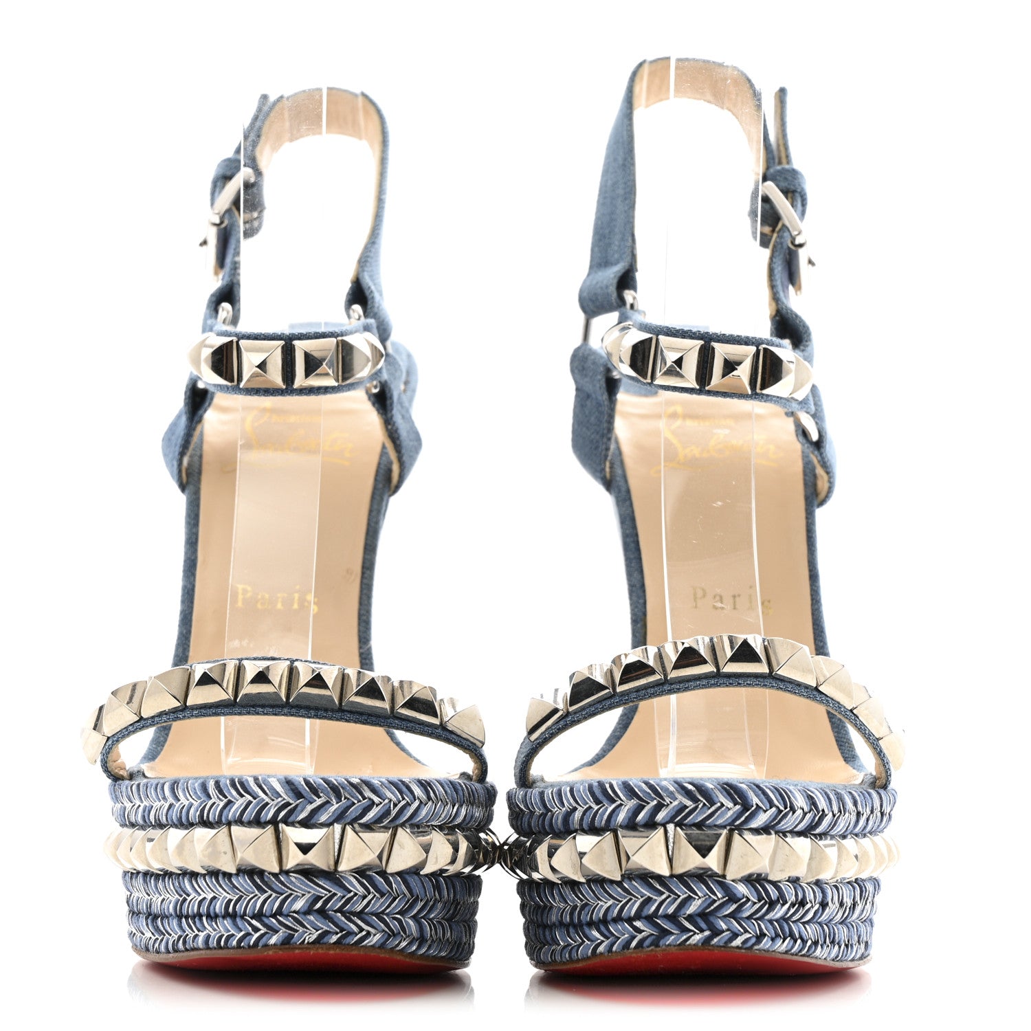 Christian Louboutin Denim Cataclou 120 Wedge Sandals 39 Blue 3 of 10