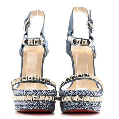 Christian Louboutin Denim Cataclou 120 Wedge Sandals 39 Blue 3 of 10