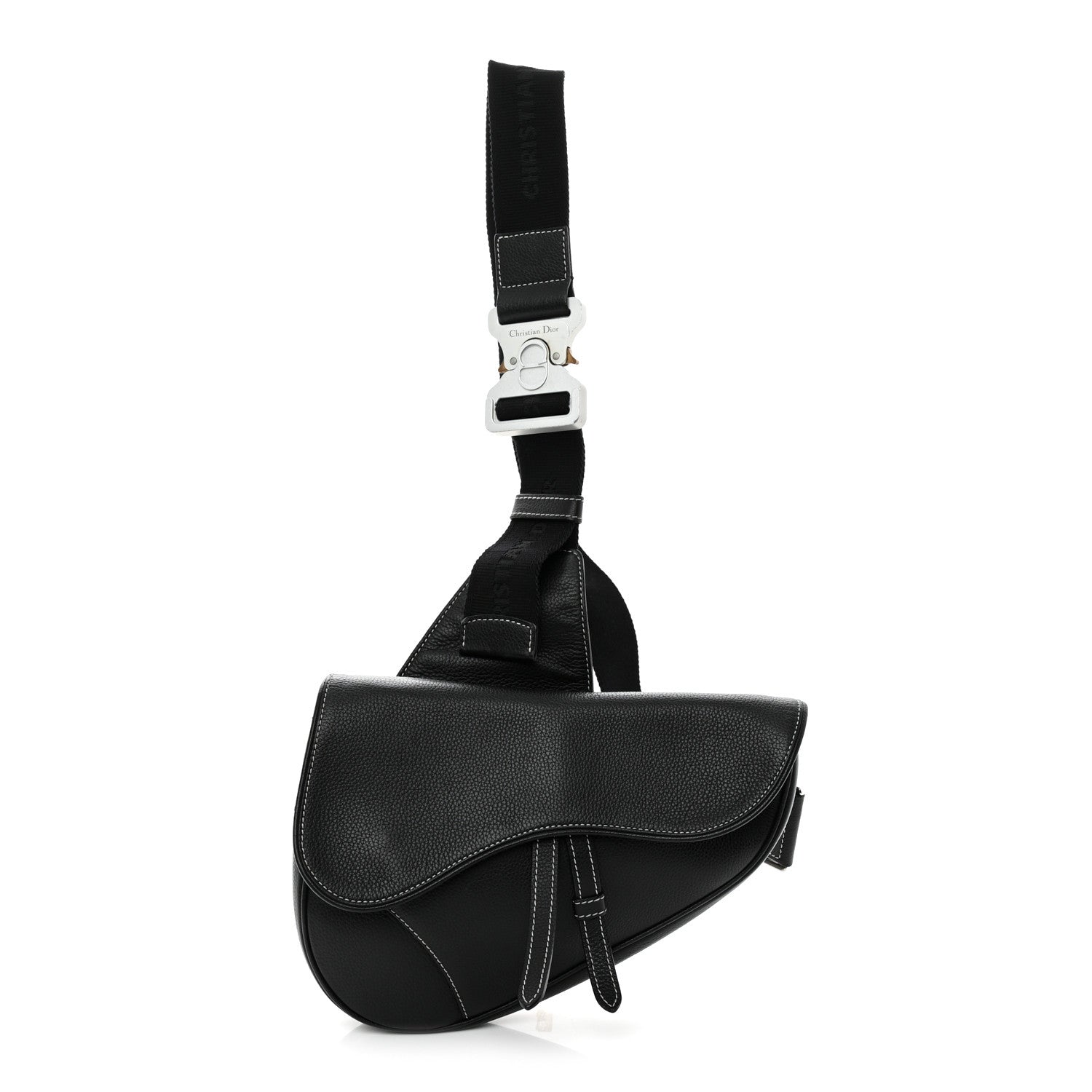 Christian Dior Grained Calfskin Mens Saddle Bag Black 1 of 10