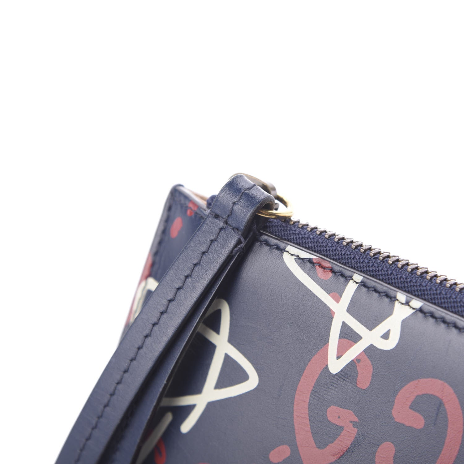 Gucci Calfskin GucciGhost Print Pouch Blue Agata Hibiscus Red 8 of 11
