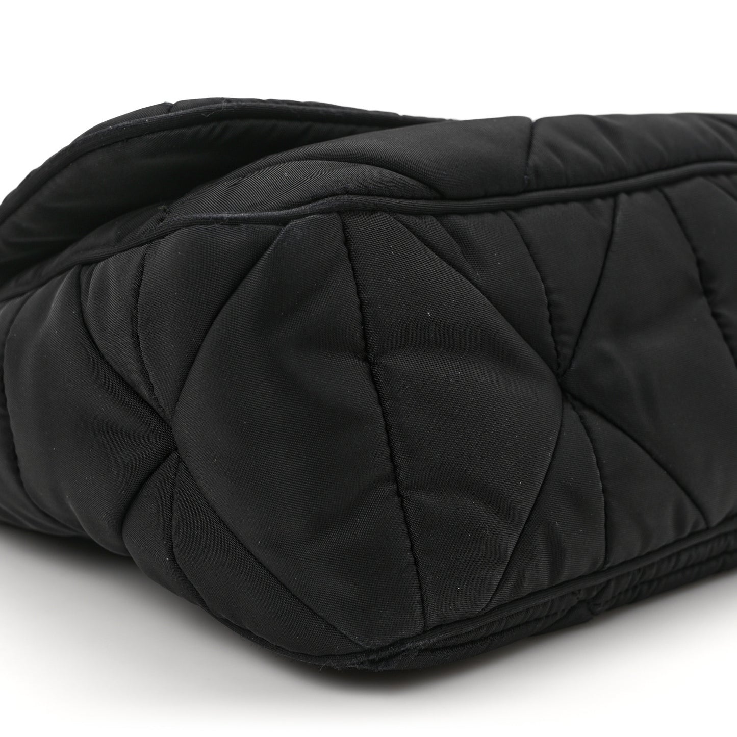 Re-Nylon Quilted Padded Flap Shoulder Bag Black