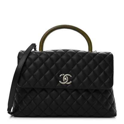 Chanel Caviar Lizard Quilted Medium Coco Handle Flap Black Khaki 1 of 14