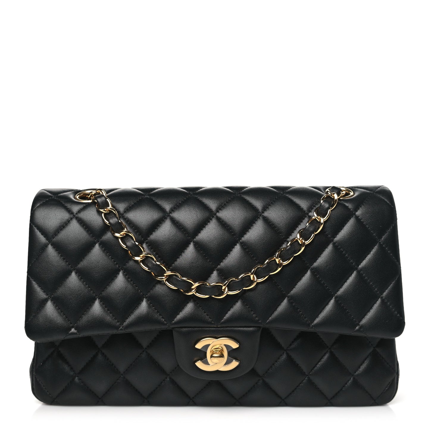 Lambskin Quilted Medium Double Flap Black