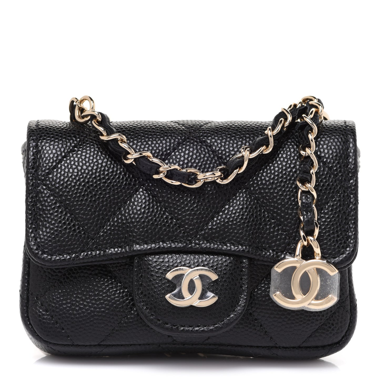 Caviar Quilted Mini Chain Belt Bag Black