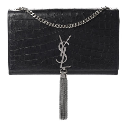 Saint Laurent Calfskin Crocodile Embossed Medium Classic Monogram Kate Tassel Satchel Black 1 of 11