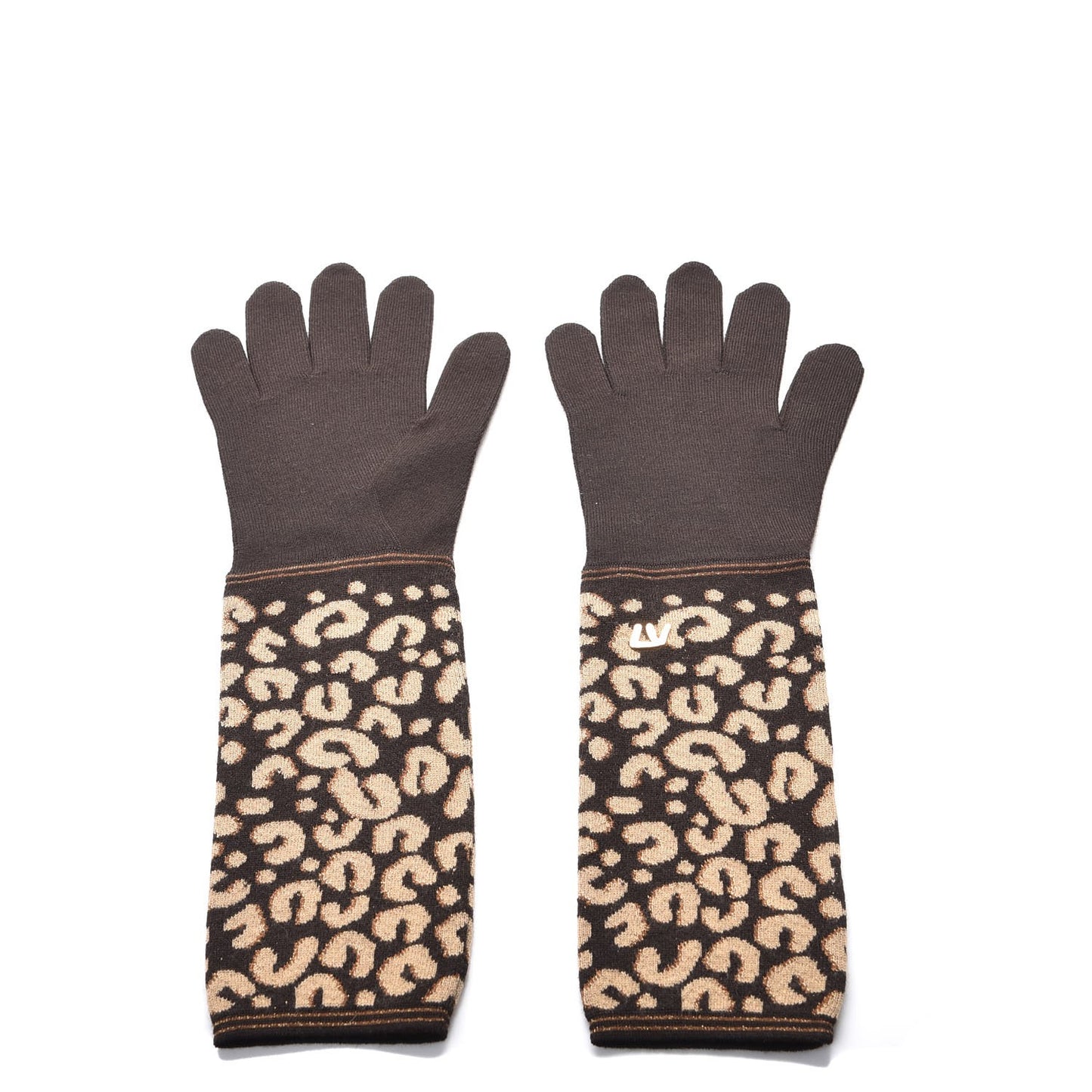 Cashmere Silk Leopard Long Gloves Marron