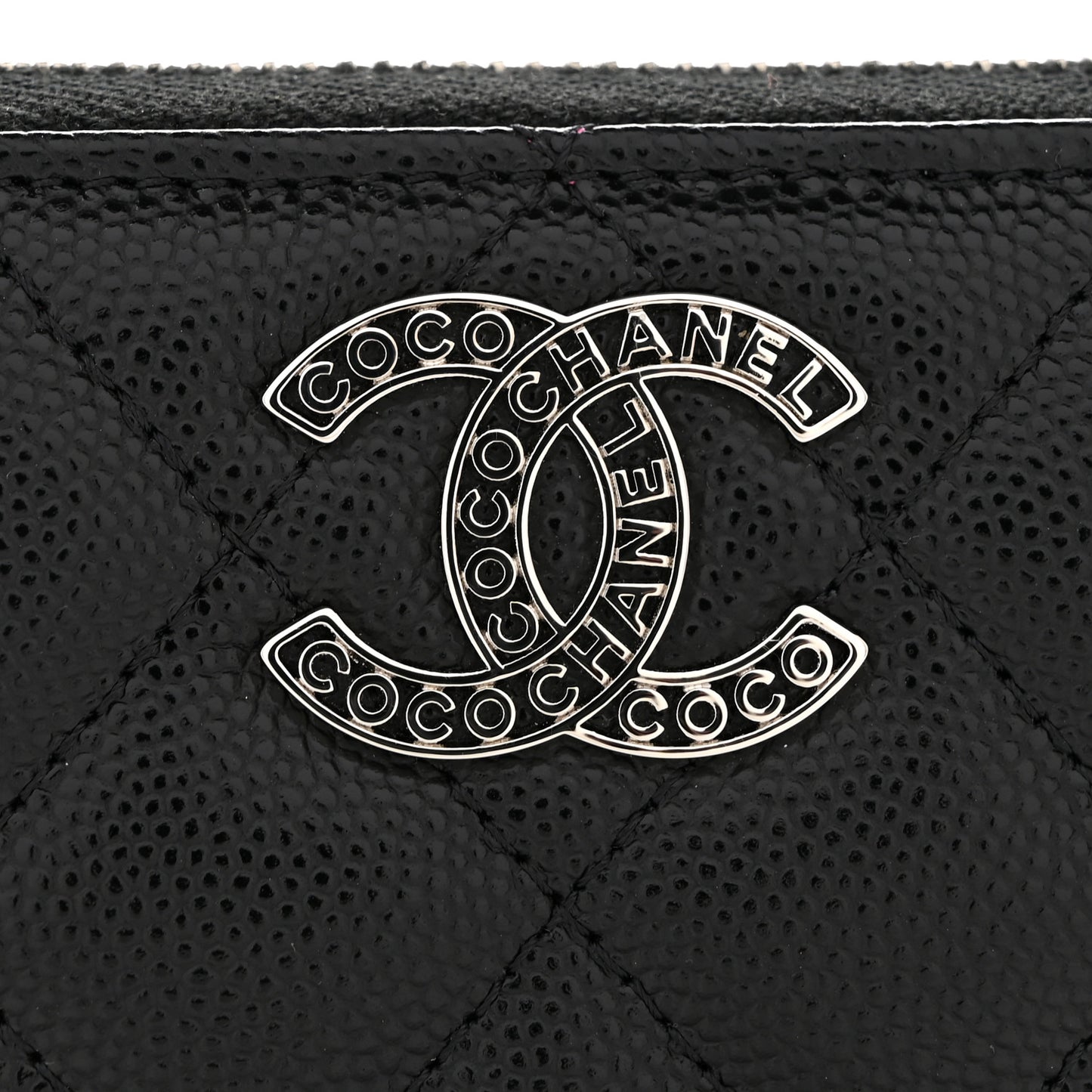 Caviar Quilted Coco Chanel Logo CC Zip Coin Purse Black