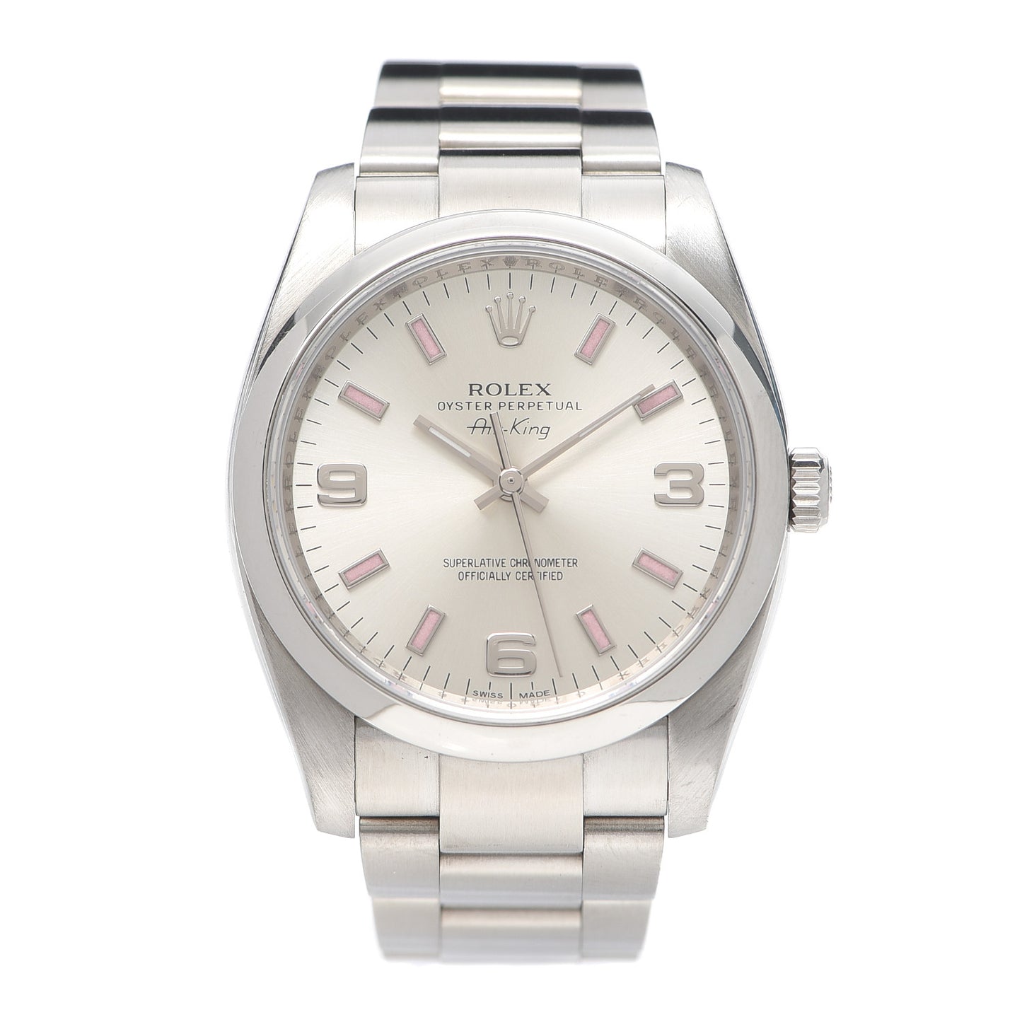Stainless Steel 34mm Oyster Perpetual Air-King Watch Pink Index 114200