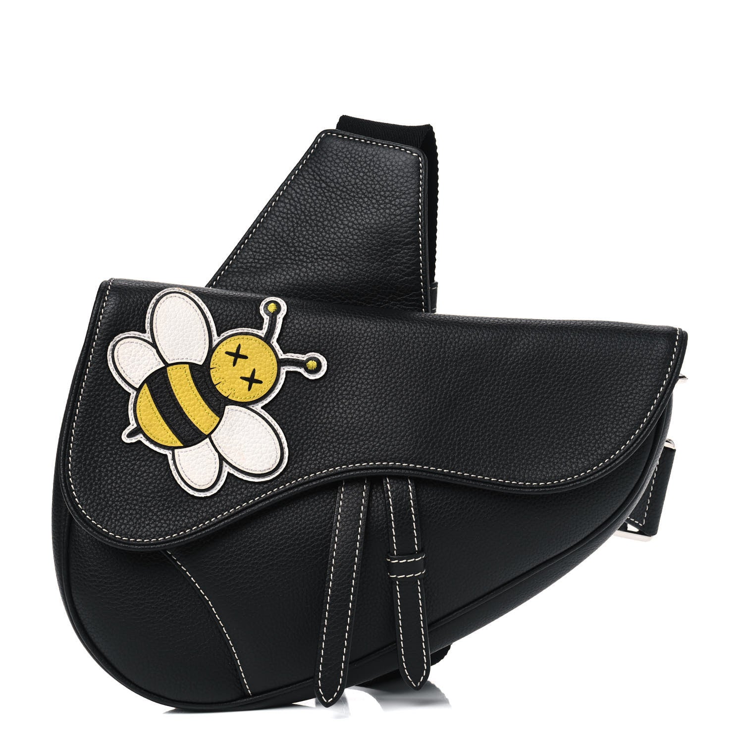 Christian Dior X KAWS Grained Calfskin Bee Saddle Bag Black 1 of 4