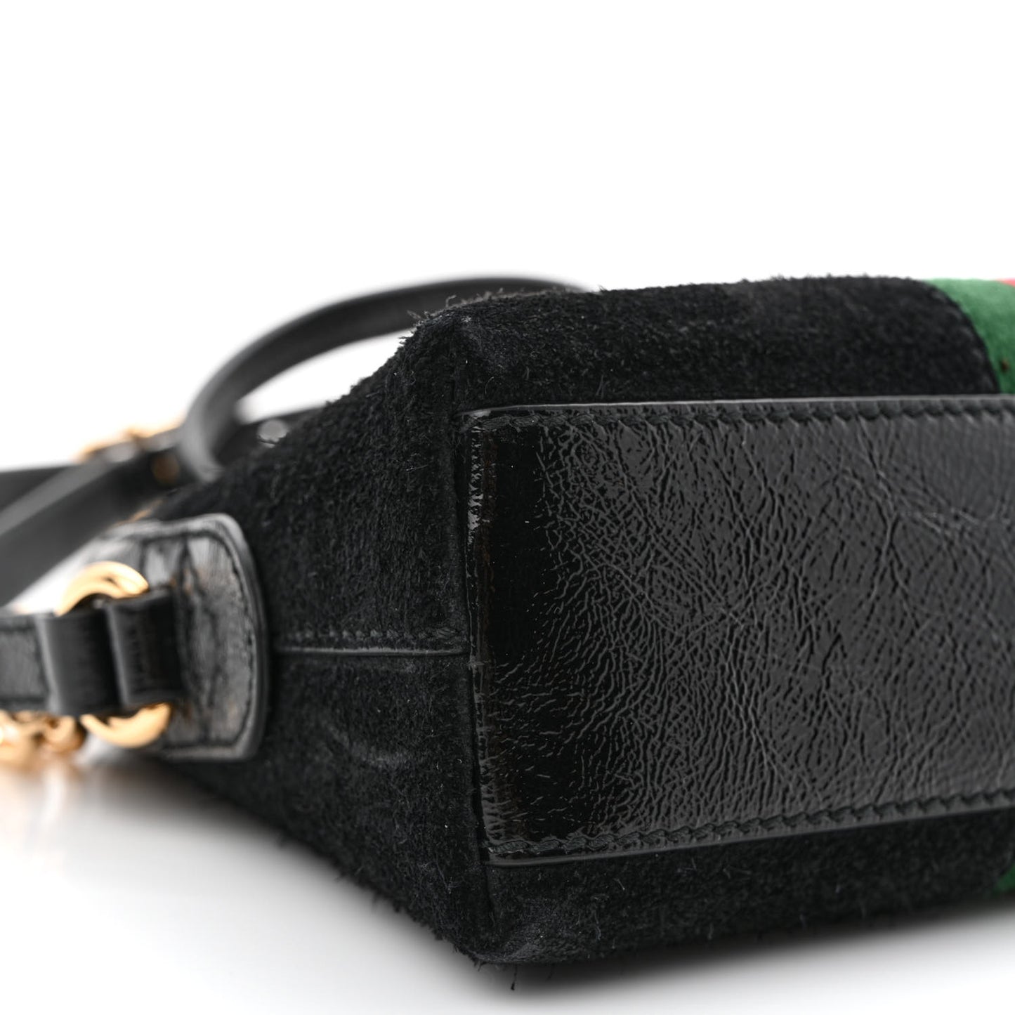 Suede Patent Web GG Small Ophidia Dome Shoulder Bag Black