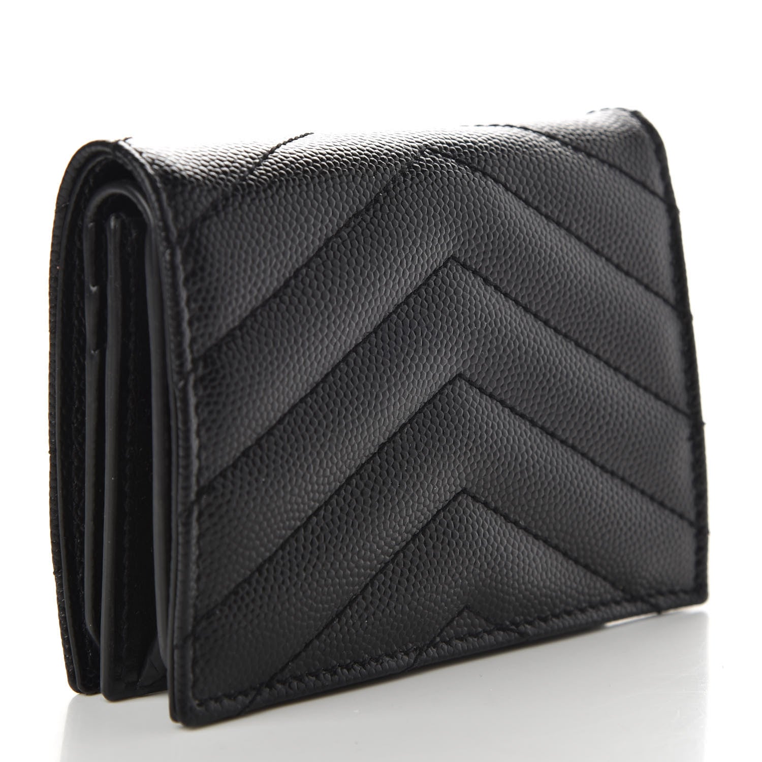 Saint Laurent Grain De Poudre Matelasse Chevron Monogram Card Case Black 3 of 7
