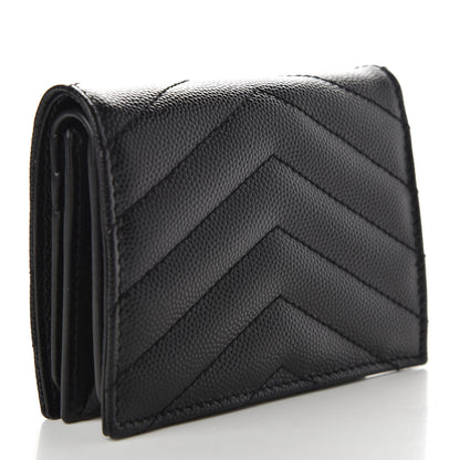 Saint Laurent Grain De Poudre Matelasse Chevron Monogram Card Case Black 3 of 7