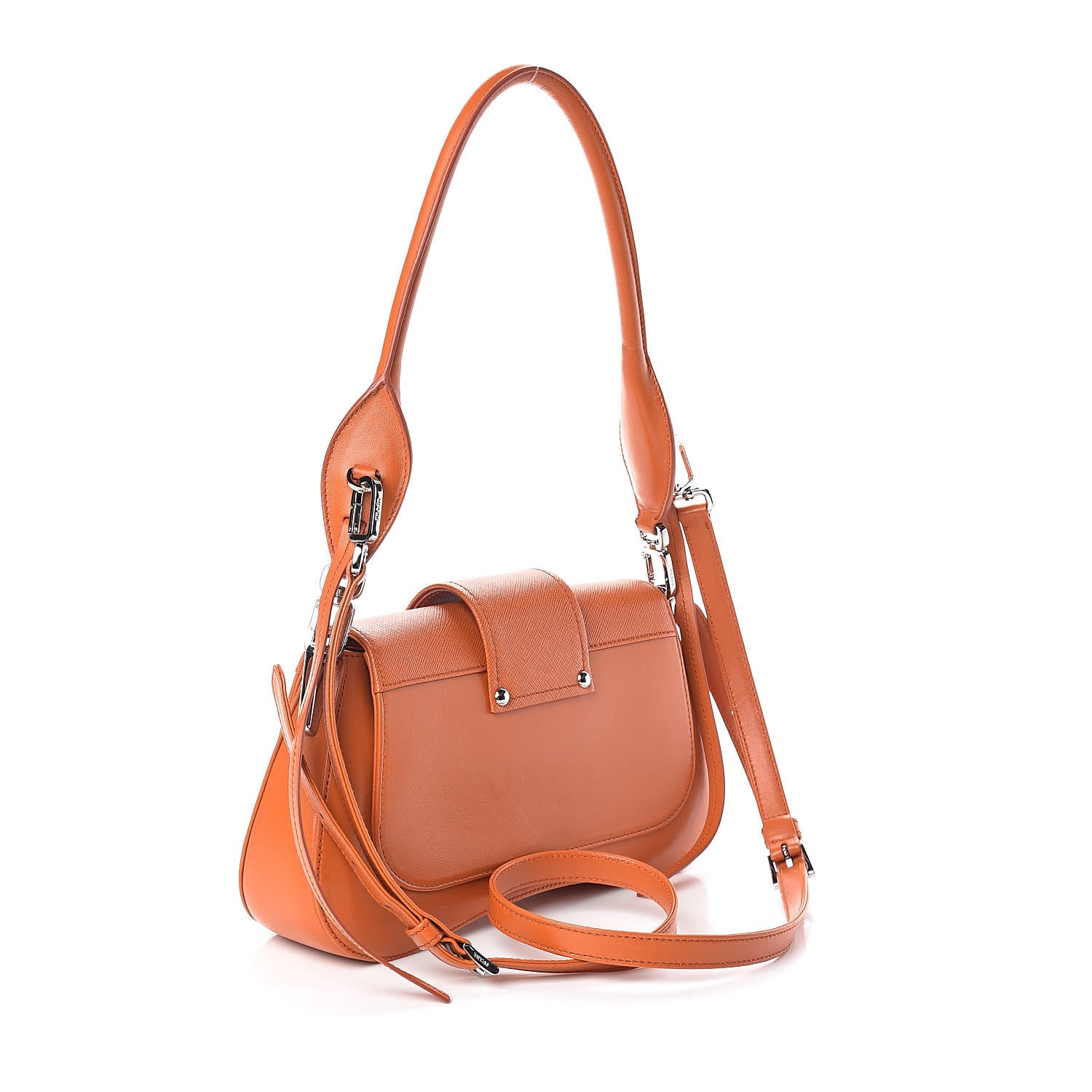 Prada City Calfskin Saffiano Sidonie Shoulder Bag Papaya 3 of 9