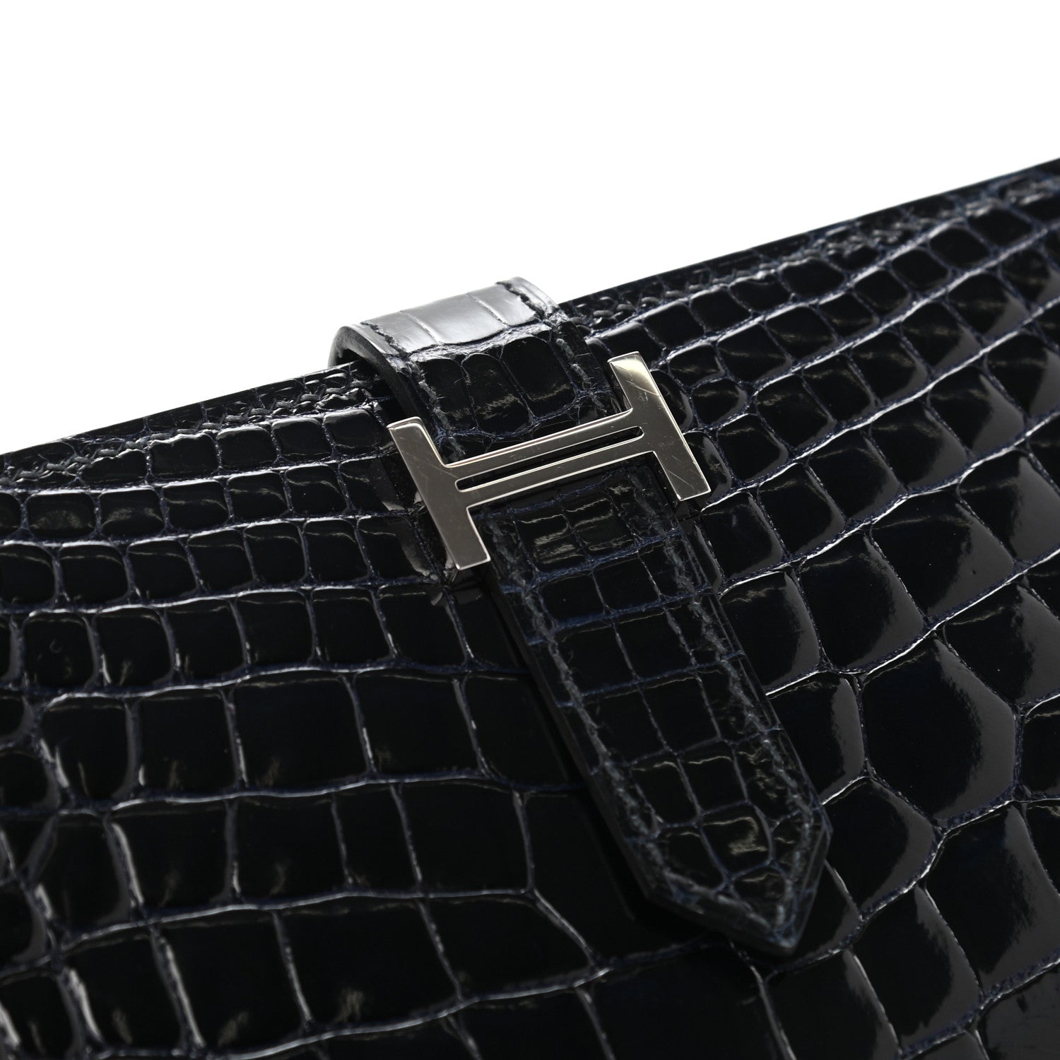 Hermes Shiny Alligator Bearn Wallet Bleu Marine 9 of 10