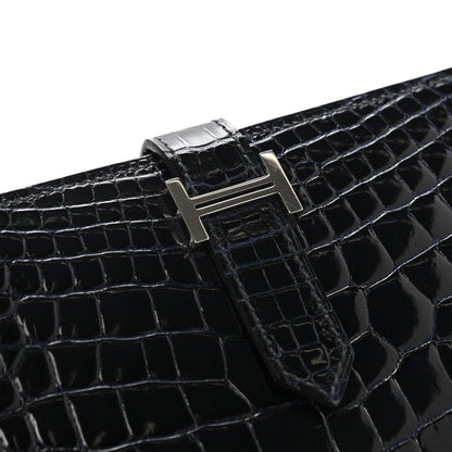 Hermes Shiny Alligator Bearn Wallet Bleu Marine 9 of 10