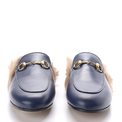 Gucci Malaga Kid Fur Womens Princetown Slippers 36.5 Blue Agata 2 of 9