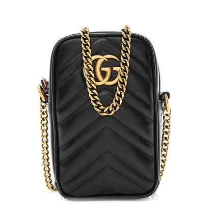 Gucci Calfskin Matelasse Mini GG Marmont Crossbody Bag Black 1 of 11
