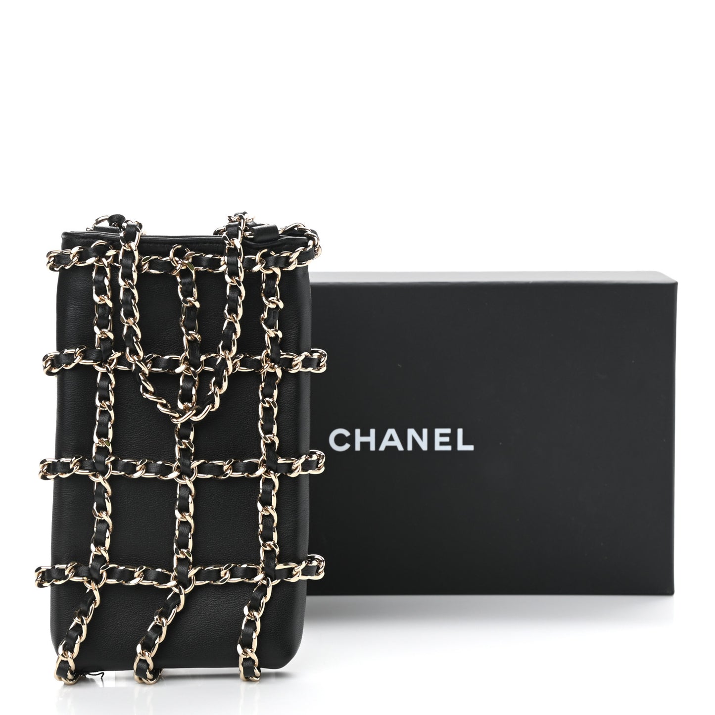 Lambskin Tech Me Out Clutch With Chain Black