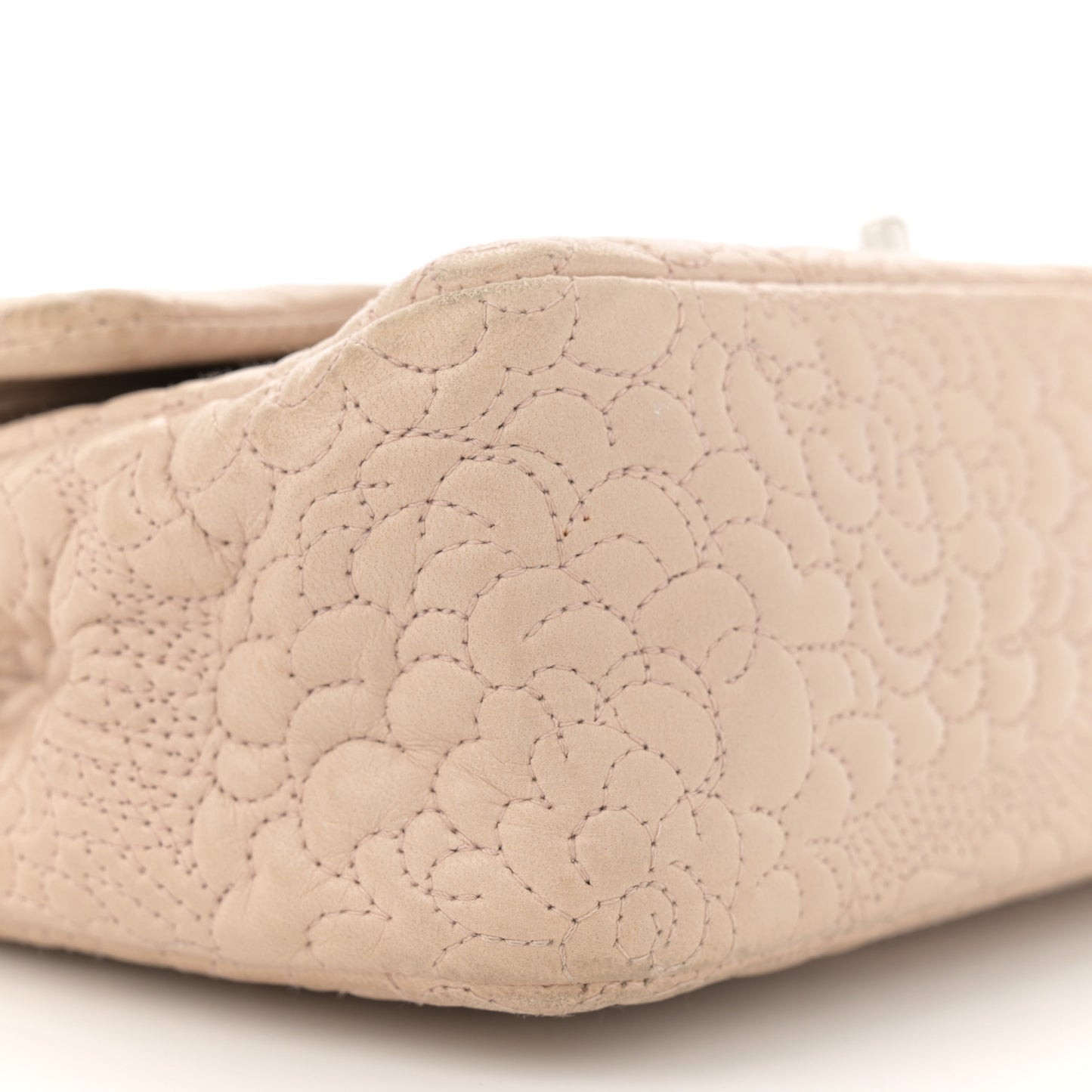 Lambskin Camellia Stitched Medium Double Flap Light Beige