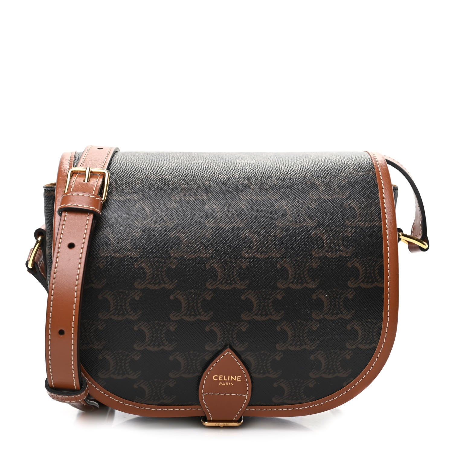 Celine Triomphe Canvas Medium Folco Bag Tan 1 of 8