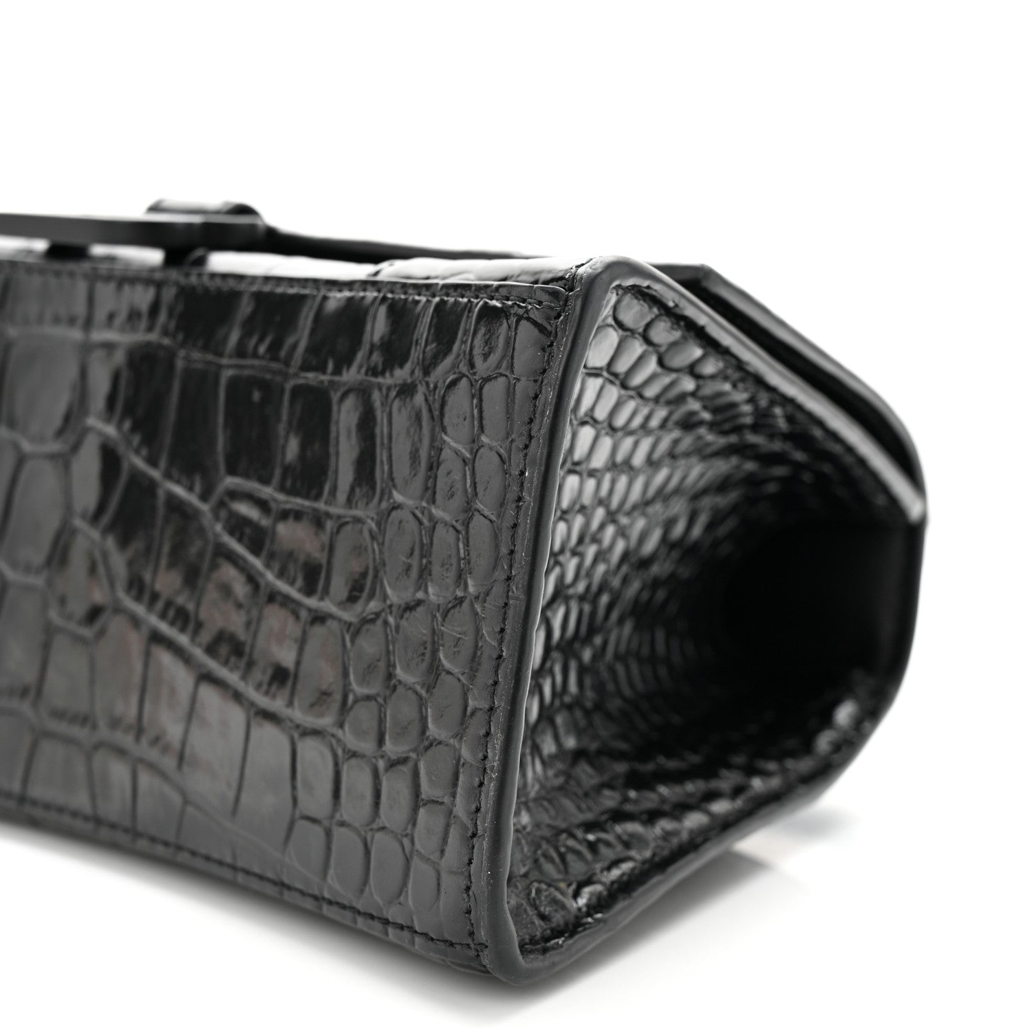 Balenciaga Shiny Calfskin Monochrome Crocodile Embossed Small Hourglass Top Handle Bag Black 10 of 11
