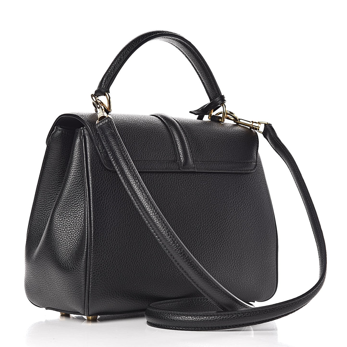 Grained Calfskin Small 16 Top Handle Bag Black