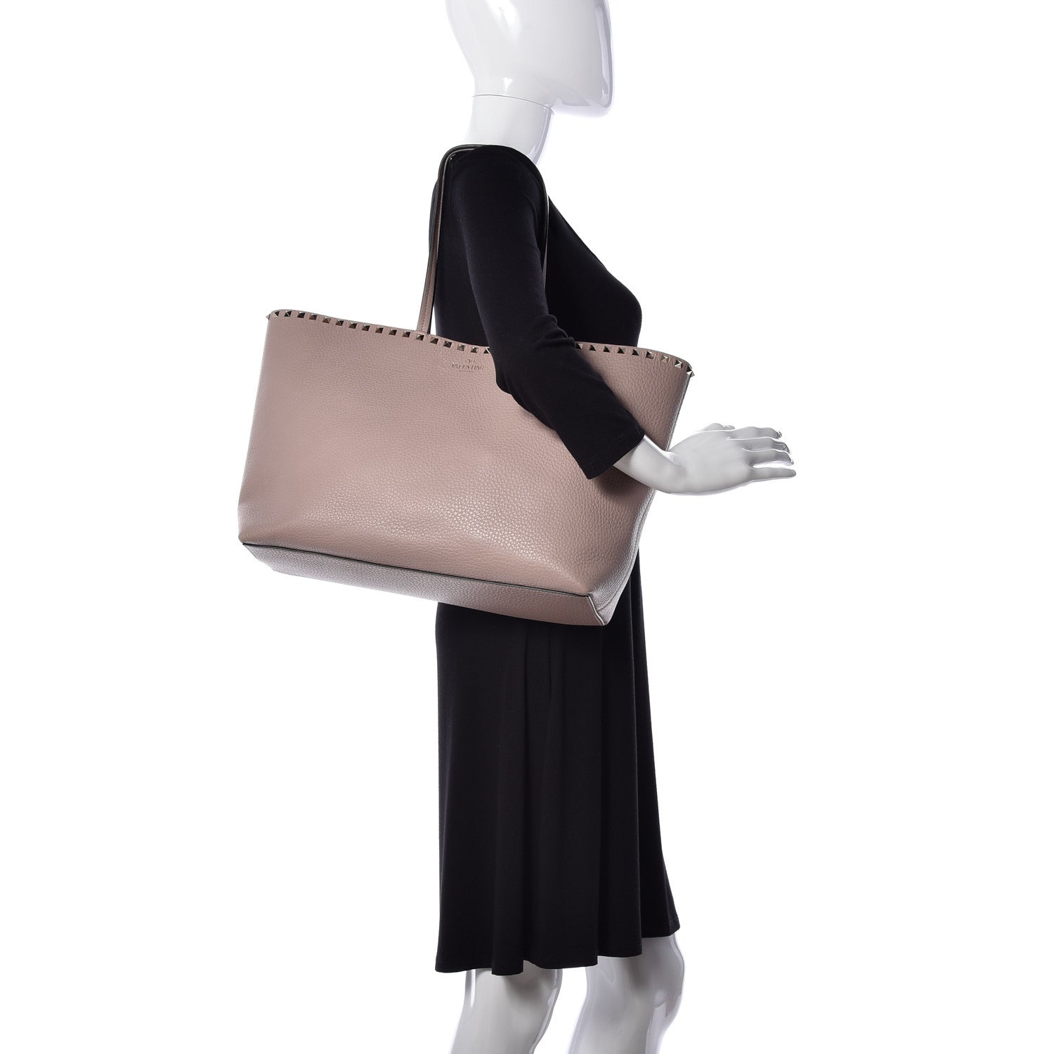 Valentino Garavani Grained Calfskin Rockstud Shoulder Tote Poudre 1 of 9