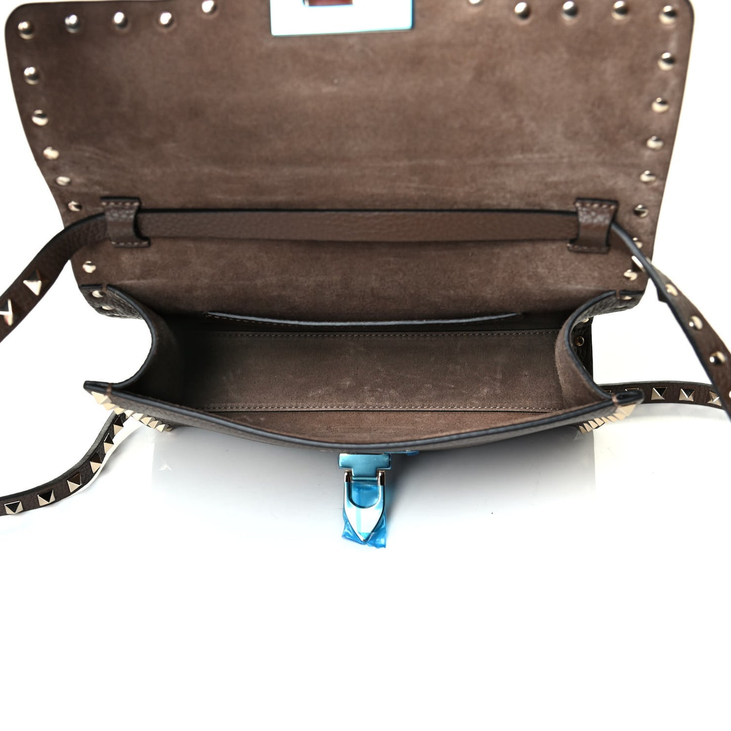 Pebbled Calfskin Medium Rockstud Flip Lock Crossbody Bag Deep Taupe