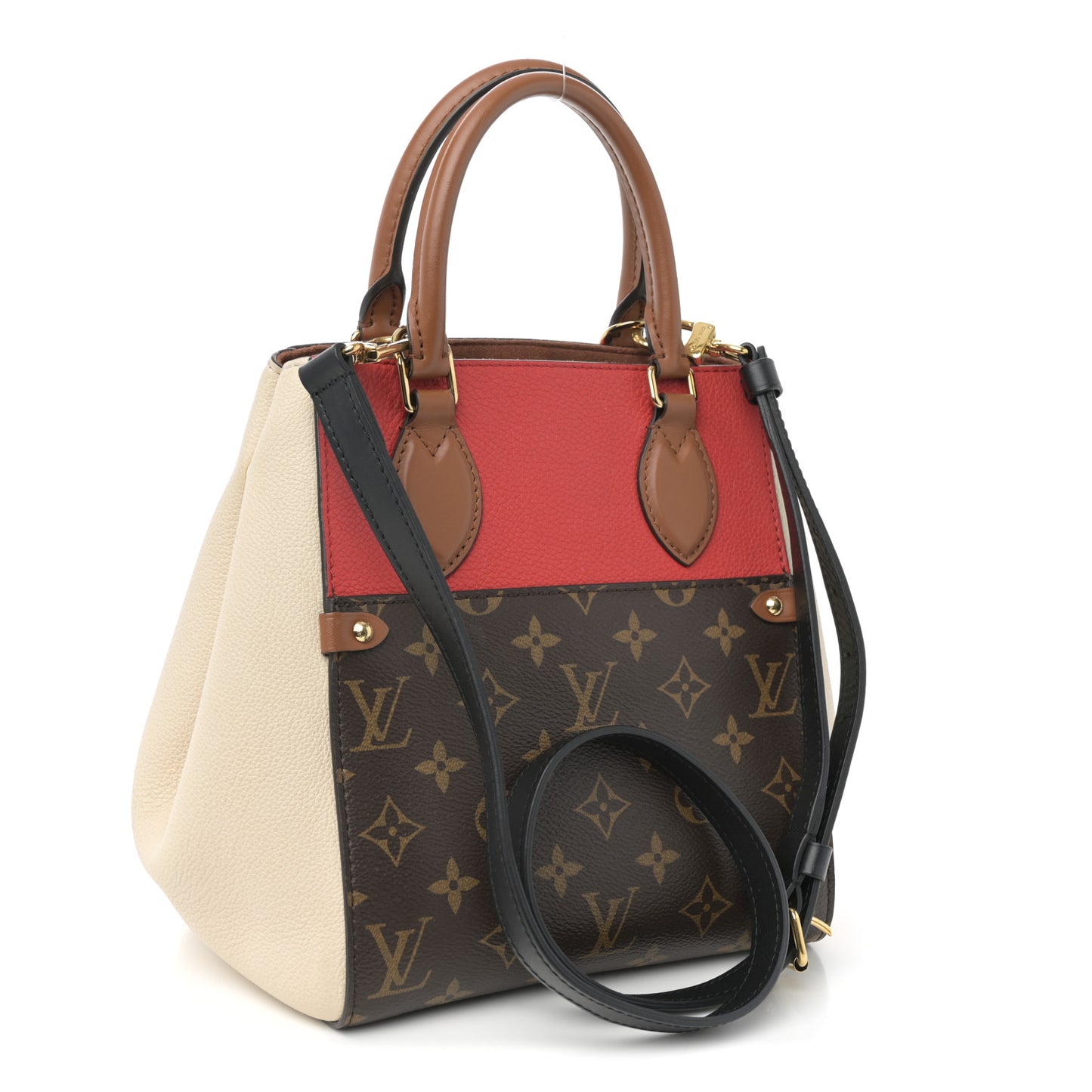 Calfskin Monogram Fold Tote PM Cerise Cream Black