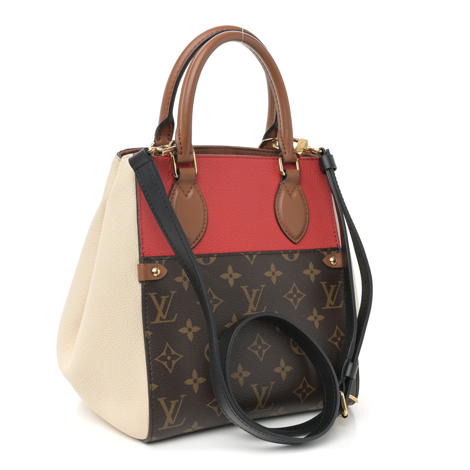 Louis Vuitton Calfskin Monogram Fold Tote PM Cerise Cream Black 3 of 9