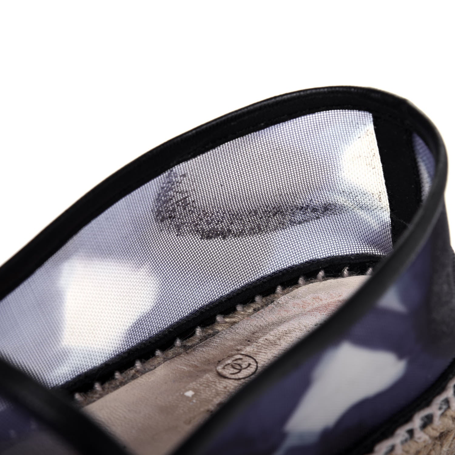 Chanel Mesh Lambskin Check Print CC Espadrilles 37 Blue Black White 11 of 21