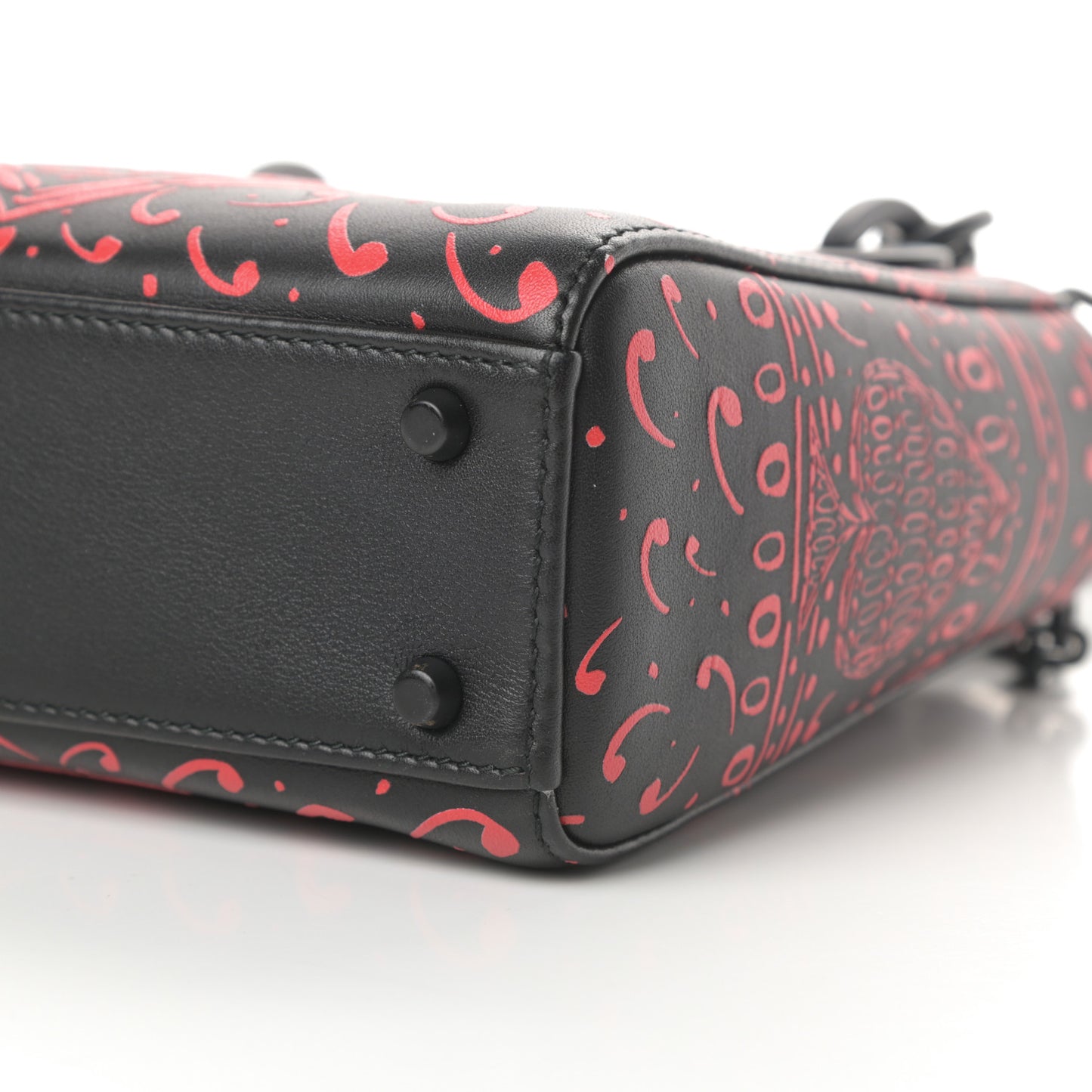 Smooth Calfskin Painted Mini Heart Clover Lady Dior Black Red