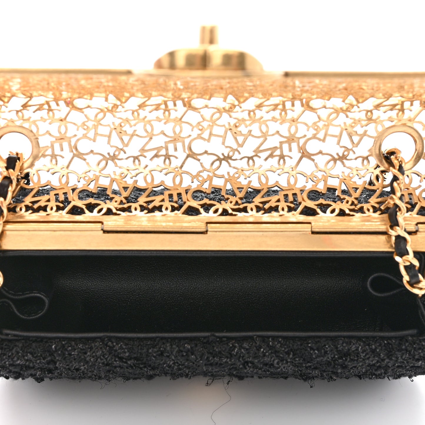 Metal Tweed Logo CC Minaudiere Flap Bag Black Gold