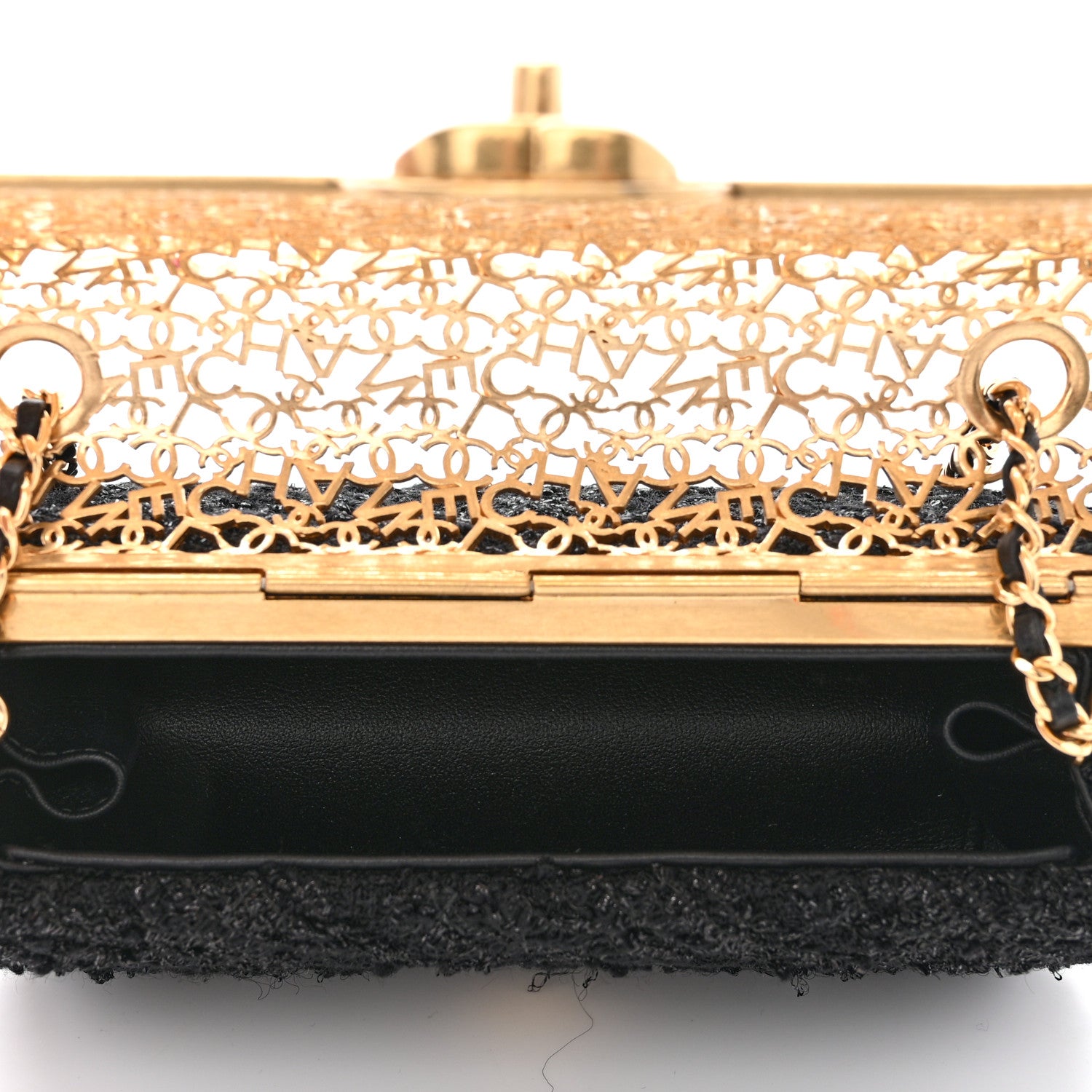 Chanel Metal Tweed Logo CC Minaudiere Flap Bag Black Gold 5 of 10