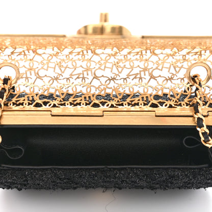 Chanel Metal Tweed Logo CC Minaudiere Flap Bag Black Gold 5 of 10