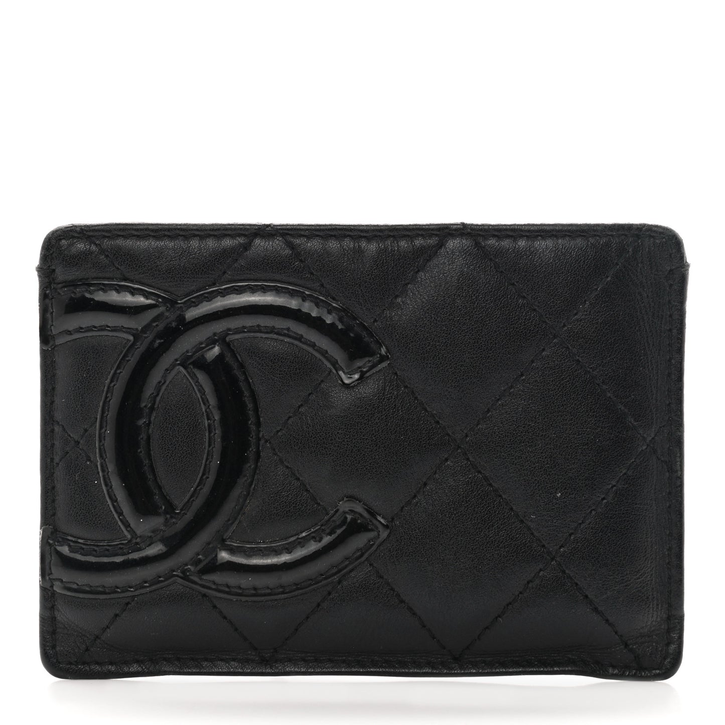 Calfskin Quilted Cambon Card Holder Black