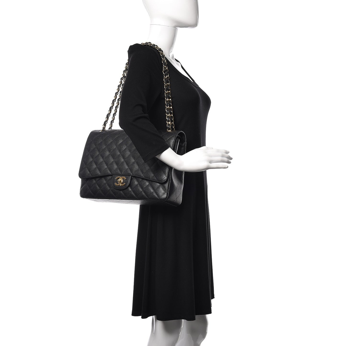 Caviar Quilted Maxi Double Flap Black