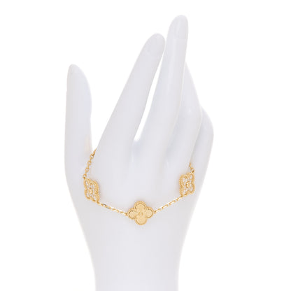 Van Cleef & Arpels 18K Yellow Gold Diamond 5 Motifs Guilloche Vintage Alhambra Bracelet 2 of 7