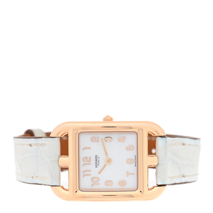 Hermes 18K Rose Gold Alligator 23mm Cape Cod Quartz Watch Bleu Brum 2 of 5