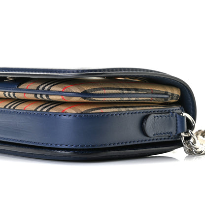 Burberry Smooth Calfskin 1983 Knight Check Grommet Chain Shoulder Bag Ink Blue 6 of 12