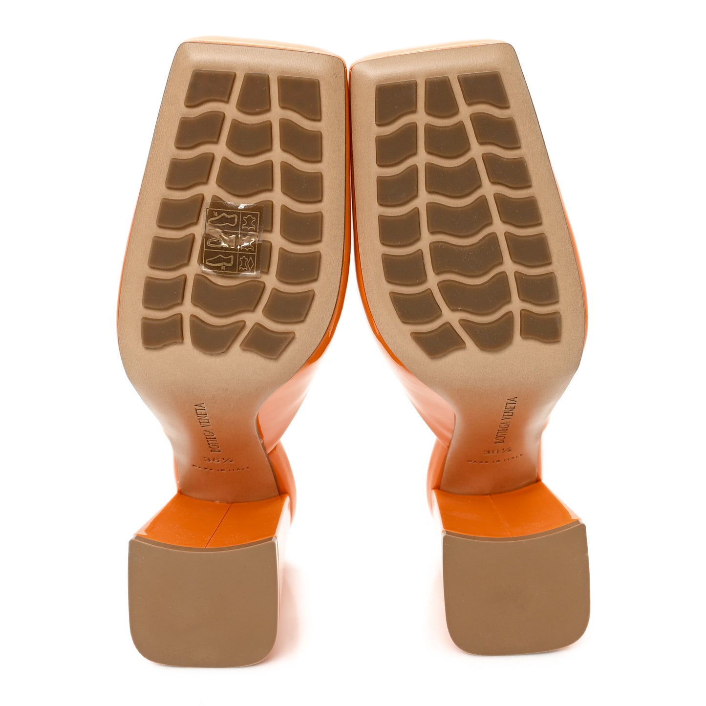 Supergloss Patent Tower 90mm Mule Pumps 36.5 Tangerine