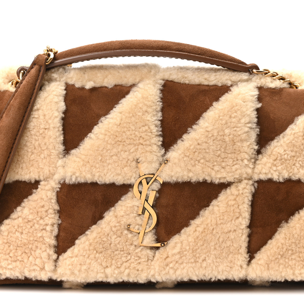 Saint Laurent Suede Shearling Patchwork Monogram Medium Jamie Brown Beige 8 of 10