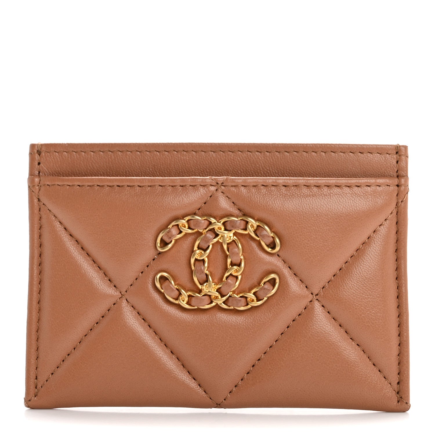Chanel Lambskin Quilted Chanel 19 Card Holder Brown 1 of 9